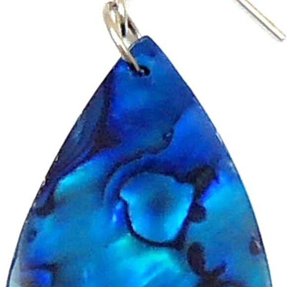 Blue Paua Abalone Shell Dangle Earrings for Women and Men - Picture 3 of 6